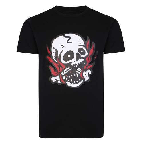 Bigdude Skull And Flames T-Shirt Schwarz