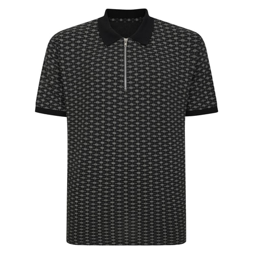 Bigdude AOP Geometrisches Poloshirt mit Reißverschluss Anthrazit
