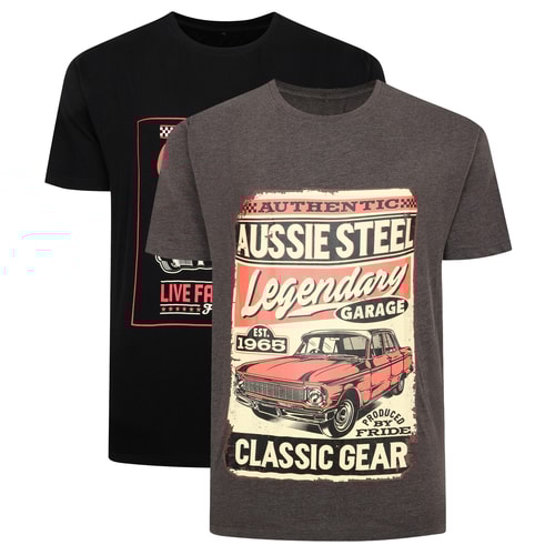 Bigdude Race Car T-Shirts im Doppelpack, Schwarz/Anthrazit