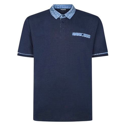 Bigdude Polohemd mit Print und Kontrastkragen, Single Jersey, Marineblau