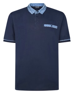 Bigdude Polohemd mit Print und Kontrastkragen, Single Jersey, Marineblau
