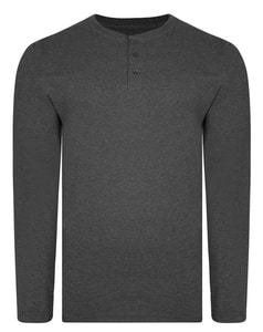 Bigdude Grandad Kragen Langarm Shirt Dunkelgrau