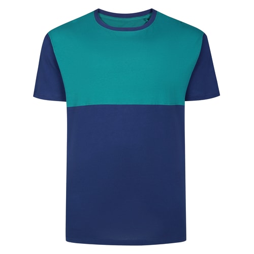 Bigdude Cut & Sew 2-Ton-T-Shirt Marineblau/Türkis