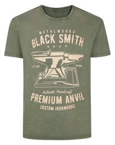 Bigdude Blacksmith Acid Wash Printed T-Shirt Washed Khaki Tall