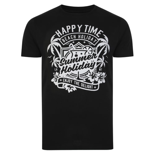 Bigdude Summer Holiday Print T-Shirt Schwarz Tall