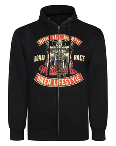 Bigdude Motorrad-Print Kapuzenpullover mit durchgehendem Reißverschluss, Schwarz