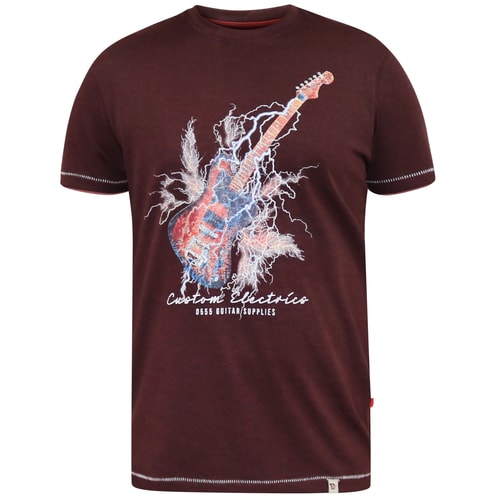 D555 Redbourne Lightning Bolt Guitar Print T-Shirt Burgund/Schwarz Twist