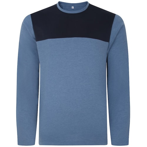 Bigdude Cut & Sew 2-Tone-Langarm-T-Shirt Denim Marl/Navy Tall