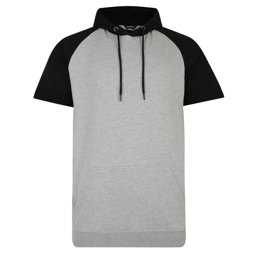 Bigdude Contrast Kurzarm-Kapuzenpullover Schwarz / Grau meliert