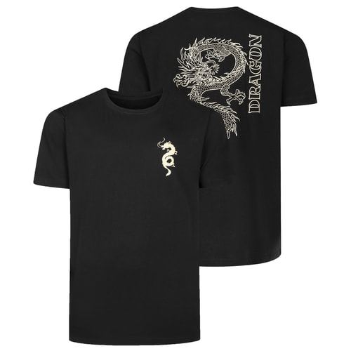 Bigdude Dragon T-Shirt mit Vorder- und Rückendruck, Schwarz, Größe L