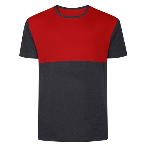 Bigdude Cut & Sew 2-Ton-T-Shirt Anthrazit meliert/Karmesinrot