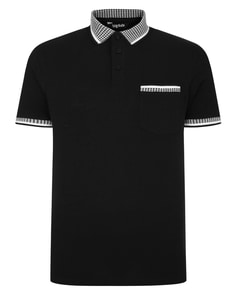 Bigdude Piqué-Poloshirt mit Hahnentrittmuster, Schwarz, Größe L