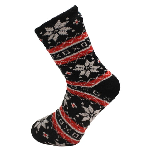 Fairisle-Lounge-Socken mit Greifern, Schwarz
