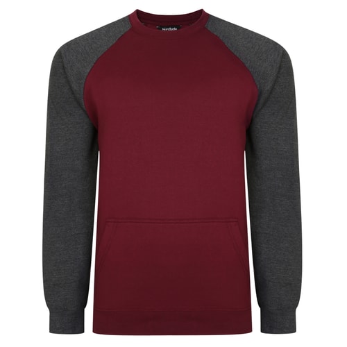 Bigdude Contrast Raglan Pullover mit Rundhalsausschnitt Burgund
