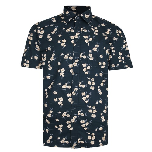 Bigdude Kurzarmhemd mit Blumen Print Schwarz