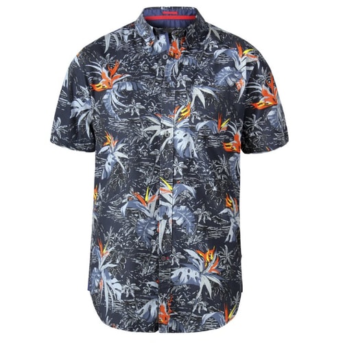 D555 Severn Hawaii Blätter Print Hemd Grau 