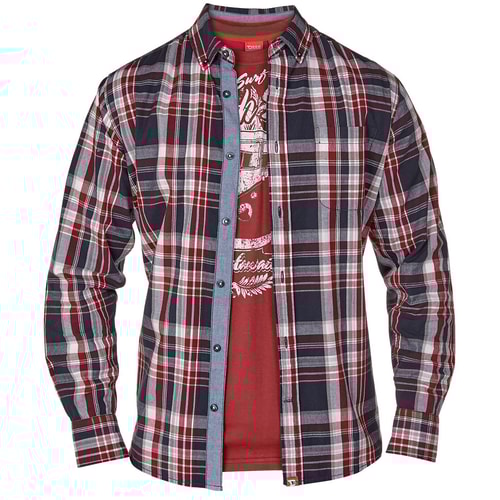 D555 Atlantic Long Sleeve Checkered Shirt & Red T-shirt Combo