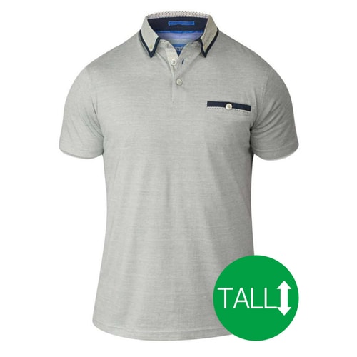 D555 Colin weiß-graues Poloshirt mit kurzen Ärmeln - Tall Collection 