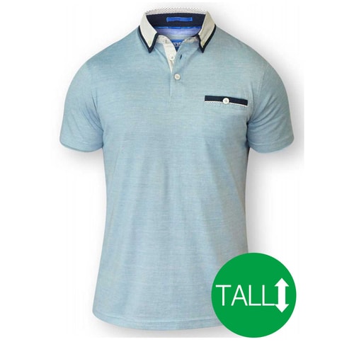 D555 Colin blau-weißes Poloshirt mit kurzen Ärmeln - Tall Collection 
