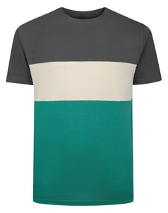 Bigdude Cut & Sew Marl Kurzarm-T-Shirt Anthrazit/Hellbeige/Türkis, Größe L