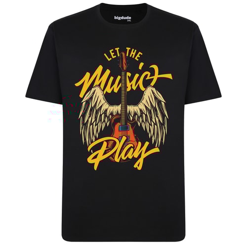Bigdude T-Shirt mit „Guitar Wings“-Aufdruck, Schwarz, Größe L