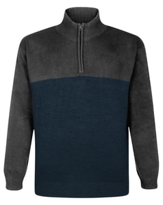 Bigdude – Strickpullover mit 1/2-Reißverschluss und Farbblockdesign, Anthrazit/Marineblau