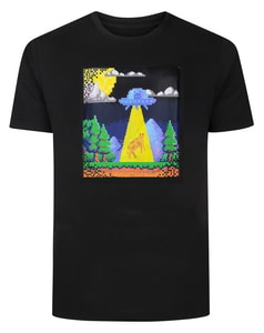 Bigdude Pixel UFO Print T-Shirt Schwarz
