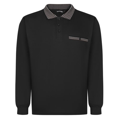 Bigdude Heavy Jersey Langarm-Polohemd mit Kontrastkragen, Schwarz, Größe L