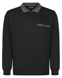 Bigdude Heavy Jersey Langarm-Polohemd mit Kontrastkragen, Schwarz, Größe L