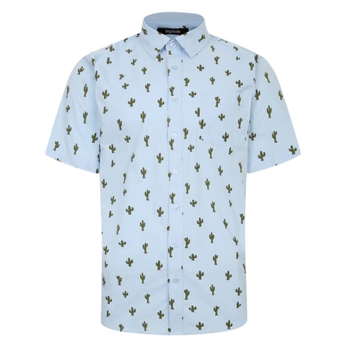 Bigdude All Over Cactus Print Kurzarmhemd Hellblau