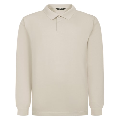 Bigdude Langarm-Poloshirt mit verdeckter Knopfleiste, Farbe: Stone