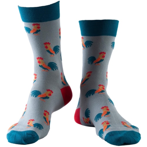 Doris & Dude Socken Hahn Motiv Grau