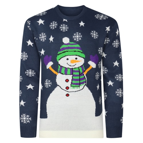 Bigdude Schneemann Weihnachtspullover Marineblau