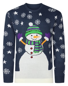 Bigdude Schneemann Weihnachtspullover Marineblau