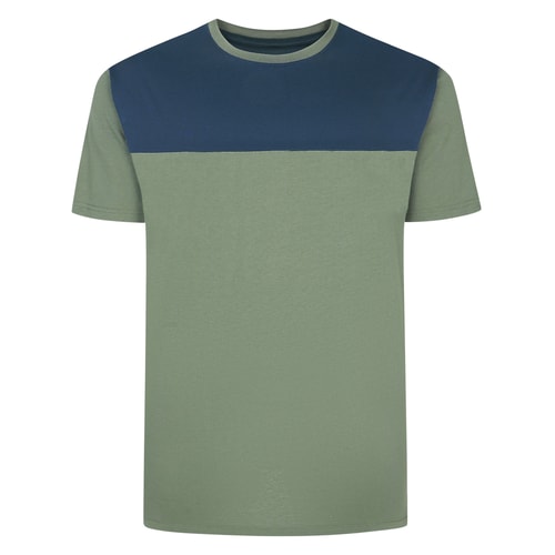 Bigdude Cut & Sew 2-Ton-T-Shirt, Salbeigrün/Marineblau, Größe Tall