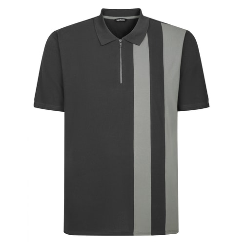 Bigdude Poloshirt mit vertikalen Streifen und Farbblock-Design, Anthrazit/Grau