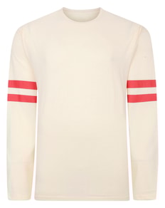 Bigdude – Langärmliges T-Shirt mit Streifen an beiden Armen, Ecru/Rot
