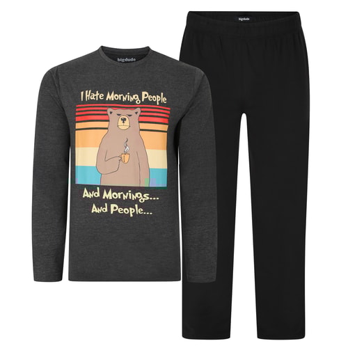 Pyjama-Set mit „Morning People“-Print von Bigdude, Anthrazit/Schwarz