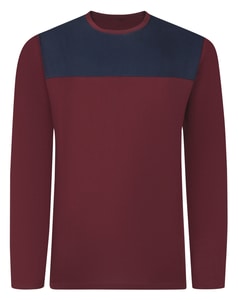 Bigdude Cut & Sew 2-Ton Langarm-T-Shirt Burgunderrot/Marineblau, Größe Tall