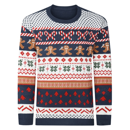 Bigdude Lebkuchen-Weihnachtspullover Fair Isle Marineblau