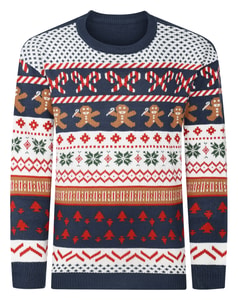 Bigdude Lebkuchen-Weihnachtspullover Fair Isle Marineblau