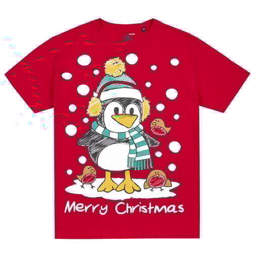Pierre Roche Pinguin Weihnachtsdruck T-Shirt Rot