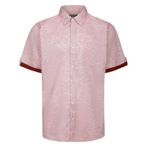 Bigdude Hemd mit Kontrastärmeln, Knopfleiste und Kragen, verwaschenes Rot