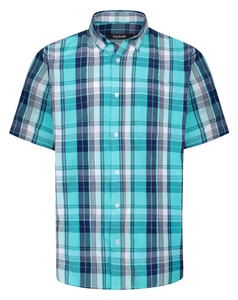 Bigdude Button-Down-Kragen kariertes Kurzarm-Popelinehemd Blau Tall