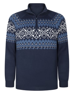 Bigdude Fair Isle Strickpullover mit Viertelreißverschluss, Marineblau