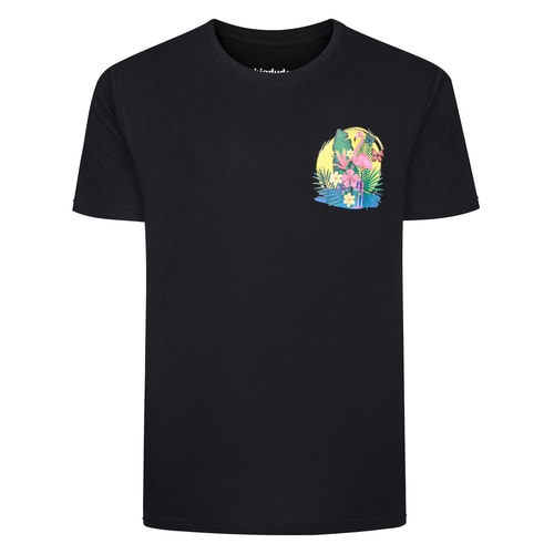 Bigdude T-Shirt mit floralem Flamingo-Brustprint, Schwarz