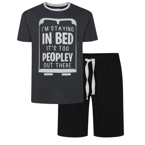 Bigdude Staying in Bed Pyjama-Set Anthrazit/Schwarz
