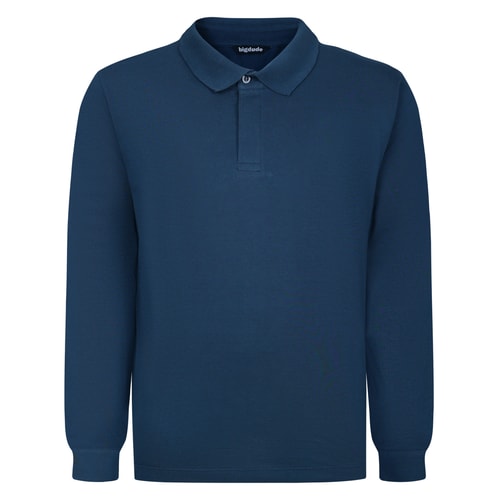 Bigdude Langarm-Polohemd mit verdeckter Knopfleiste, Marineblau