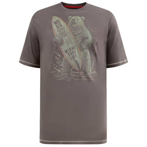 D555 Austin Surfing Bear bedrucktes T-Shirt Khaki
