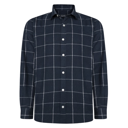 Bigdude Flanellhemd mit Cut-away-Kragen, kariert, Marineblau